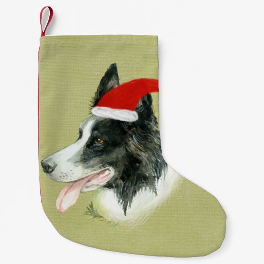 Border Collie Dog w Christmas Weihnachtsmannmütze Kleiner Weihnachtsstrumpf (Vorderseite)