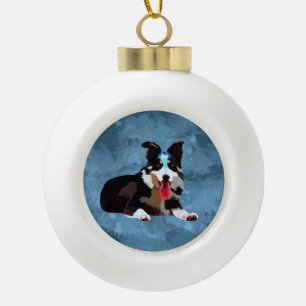 Border Collie Dog Watercolor Kunst, Dichtung und M Keramik Kugel-Ornament
