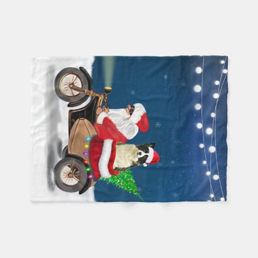 Border Collie Dog Weihnachtsmann Fleecedecke (Vorderseite (Horizontal))