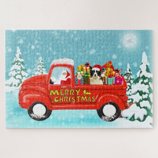 Border Collie Dog Weihnachtsmann Lieferwagen Puzzle (Horizontal)