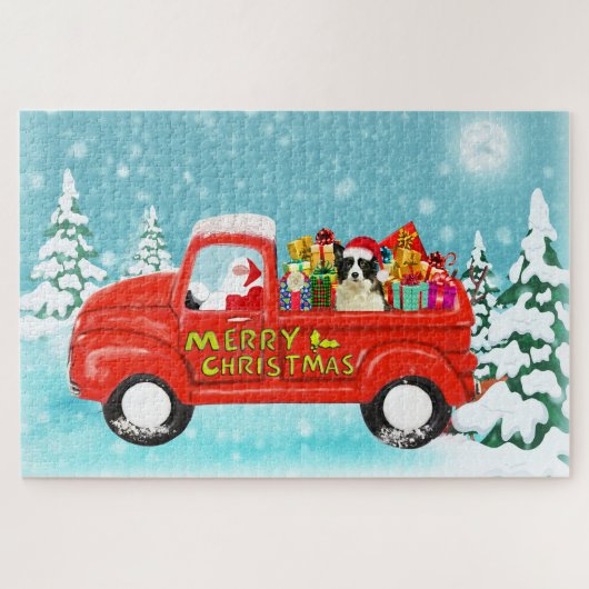 Border Collie Dog Weihnachtsmann Lieferwagen Puzzle (Horizontal)