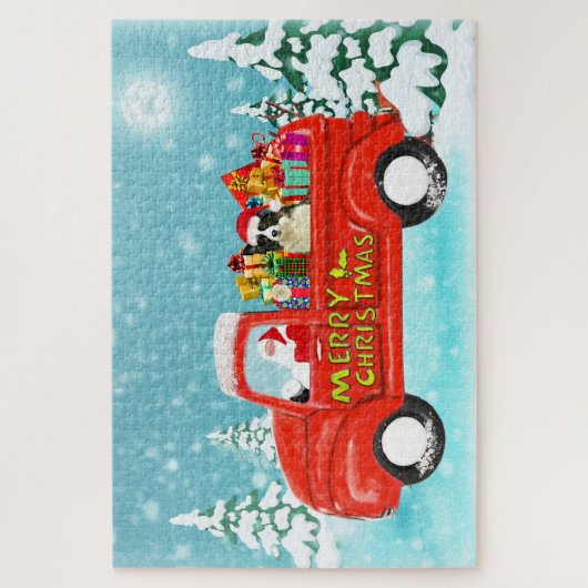Border Collie Dog Weihnachtsmann Lieferwagen Puzzle (Vertikal)