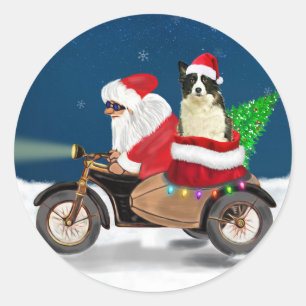 Border Collie Dog Weihnachtsmann Runder Aufkleber