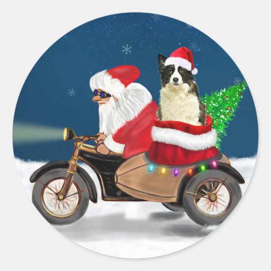 Border Collie Dog Weihnachtsmann Runder Aufkleber (Vorderseite)