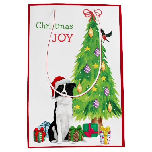 Border Collie Dog Weihnachtsmannmütze und Weihnach Mittlere Geschenktüte (Vorderseite)