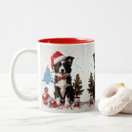 Border Collie Dog Weihnachtsmannmütze Weihnachten Zweifarbige Tasse