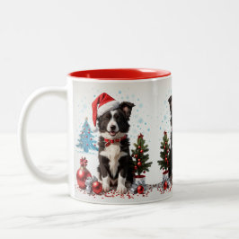Border Collie Dog Weihnachtsmannmütze Weihnachten Zweifarbige Tasse