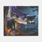 Border Collie Dog Whimsical Halloween Malerei Fleecedecke (Vorderseite (Horizontal))