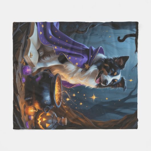 Border Collie Dog Whimsical Halloween Malerei Fleecedecke (Vorderseite (Horizontal))