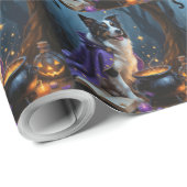 Border Collie Dog Whimsical Halloween Malerei Geschenkpapier (Rolleneckpunkt)
