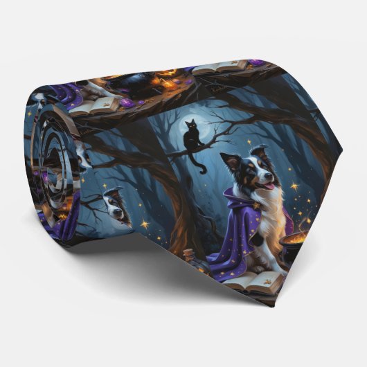 Border Collie Dog Whimsical Halloween Malerei Krawatte (Gerollt)