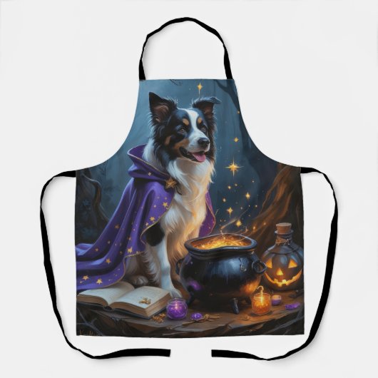 Border Collie Dog Whimsical Halloween Malerei Schürze (Vorderseite)
