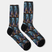 Border Collie Dog Whimsical Halloween Malerei Socken (Rechts)