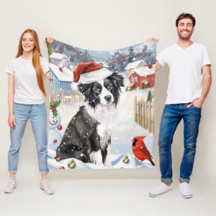 Border Collie Dog Winter Wunderland Weihnachtsfreu Fleecedecke