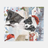 Border Collie Dog Winter Wunderland Weihnachtsfreu Fleecedecke (Vorderseite (Horizontal))