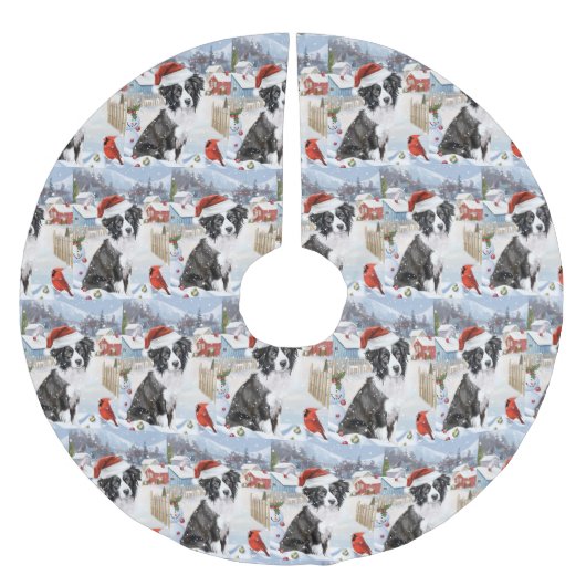 Border Collie Dog Winter Wunderland Weihnachtsfreu Polyester Weihnachtsbaumdecke (Vorderseite)