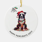 Border Collie Dog Wrapped In Christmas Light  Keramik Ornament (Vorne)