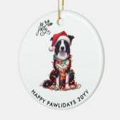 Border Collie Dog Wrapped In Christmas Light  Keramik Ornament (Links)