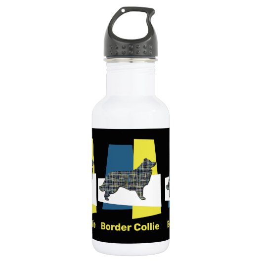 Border Collie Dog Yellow & Blue Triangle Grid Edelstahlflasche (Vorderseite)