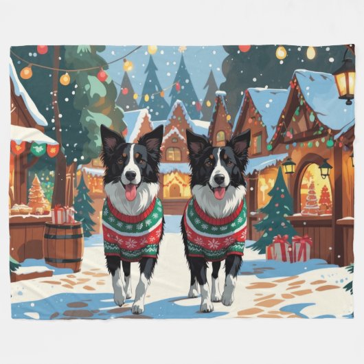 Border Collie Dogs Christmas Snow Holiday Fleecedecke (Vorderseite (Horizontal))