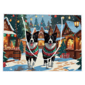 Border Collie Dogs Christmas Snow Holiday Große Geschenktüte (Rückseite)