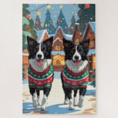 Border Collie Dogs Christmas Snow Holiday Puzzle (Vertikal)