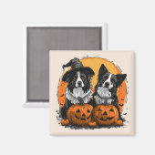 Border Collie Dogs Halloween Kürbislaternen Magnet (Vorderseite/Rückseite)