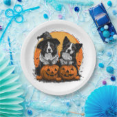 Border Collie Dogs Halloween Kürbislaternen Pappteller (Party)