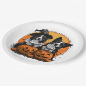 Border Collie Dogs Halloween Kürbislaternen Pappteller (Schrägansicht)