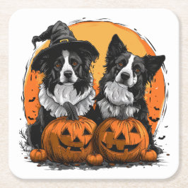Border Collie Dogs Halloween Kürbislaternen Rechteckiger Pappuntersetzer