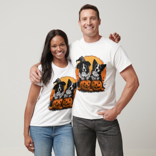 Border Collie Dogs Halloween Kürbislaternen T-Shirt (Unisex)