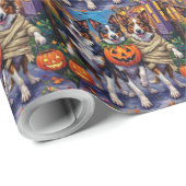 Border Collie Dogs Trick-or-Treating zu Halloween Geschenkpapier (Rolleneckpunkt)