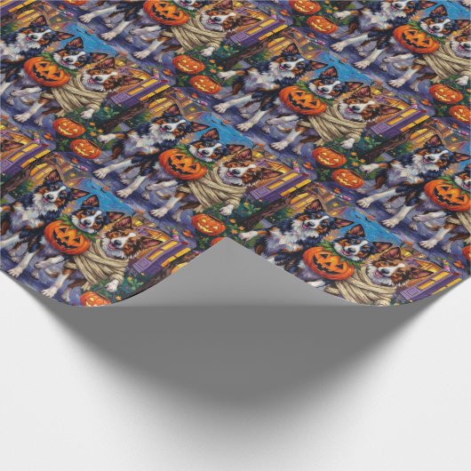 Border Collie Dogs Trick-or-Treating zu Halloween Geschenkpapier (Ecke)