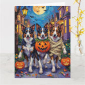 Border Collie Dogs Trick-or-Treating zu Halloween Karte (Gelbe Blume)