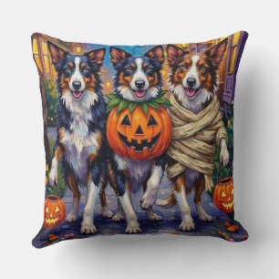 Border Collie Dogs Trick-or-Treating zu Halloween Kissen