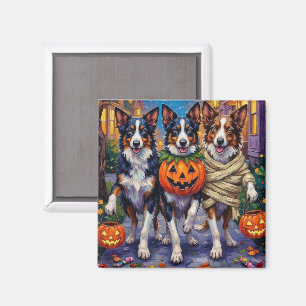 Border Collie Dogs Trick-or-Treating zu Halloween Magnet