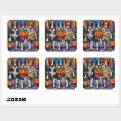Border Collie Dogs Trick-or-Treating zu Halloween Quadratischer Aufkleber (Blatt)