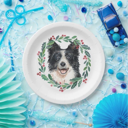 Border Collie Elegant Dog Weihnachtszeitung Pappteller (Party)