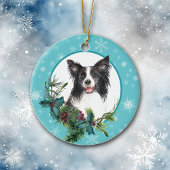 Border Collie Evergreen Blue Snowflake Keramik Ornament