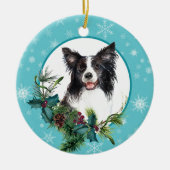 Border Collie Evergreen Blue Snowflake Keramik Ornament (Vorne)
