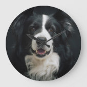 Border Collie Face Große Wanduhr (Vorderseite)