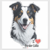 Border Collie face (mit I Liebe Text) Aufkleber (Blatt)