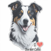 Border Collie face (mit I Liebe Text) Aufkleber (Vorderseite)