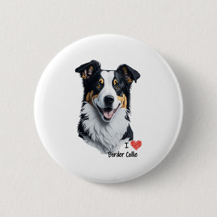 Border Collie face (mit I Liebe Text) Button