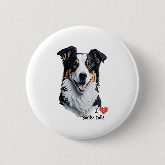 Border Collie face (mit I Liebe Text) Button (Vorderseite)