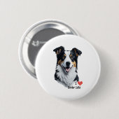 Border Collie face (mit I Liebe Text) Button (Vorne & Hinten)