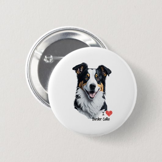 Border Collie face (mit I Liebe Text) Button (Vorne & Hinten)