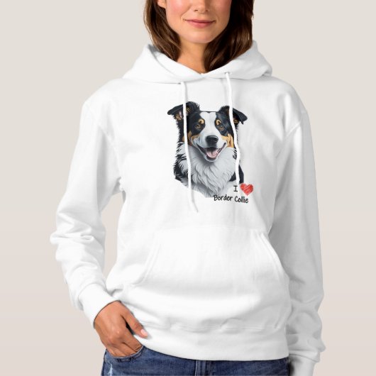 Border Collie face (mit I Liebe Text) Hoodie (Vorderseite)