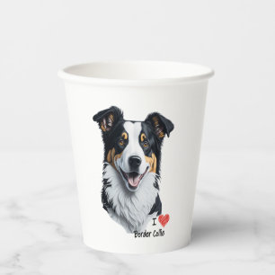 Border Collie face (mit I Liebe Text) Pappbecher