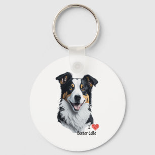 Border Collie face (mit I Liebe Text) Schlüsselanhänger
